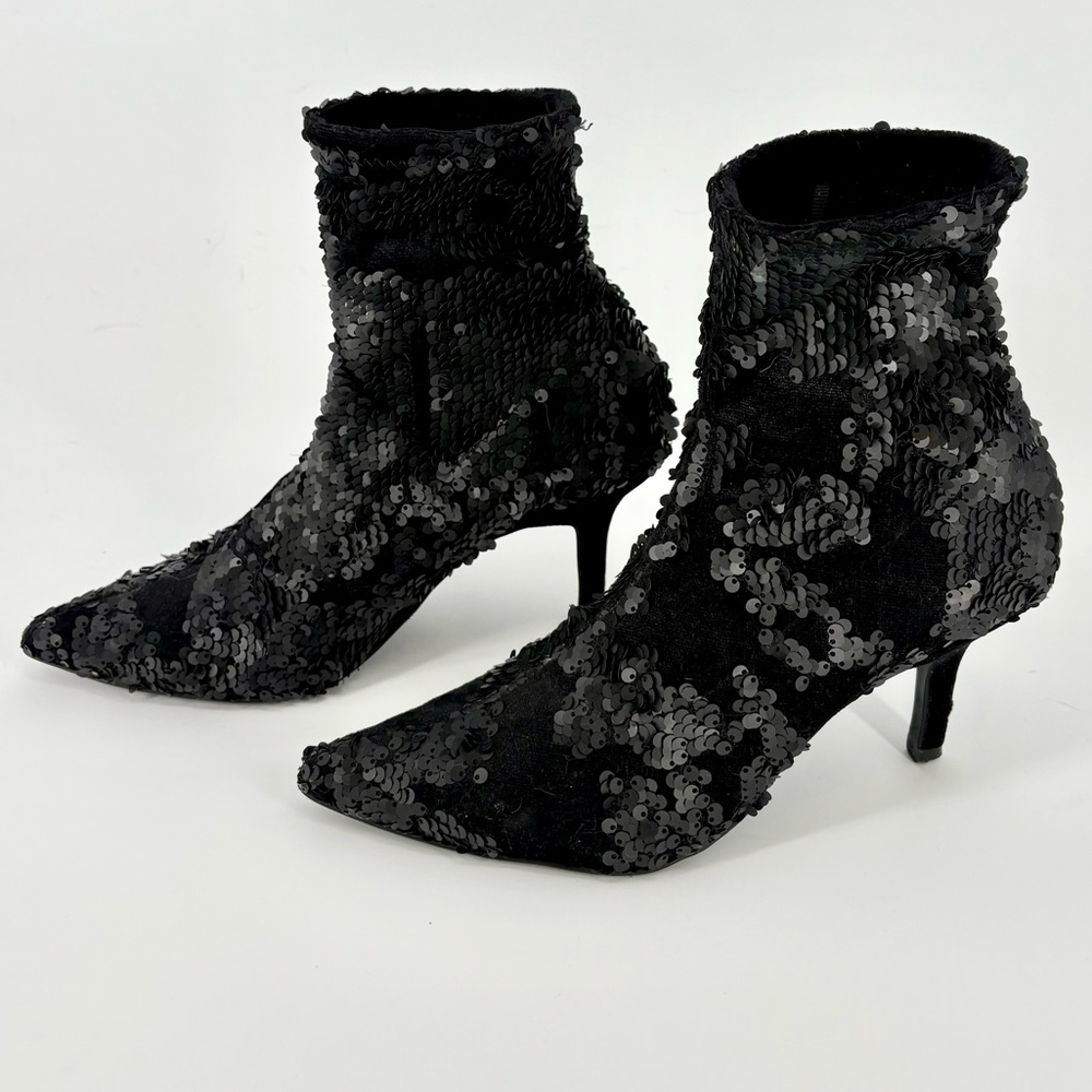 ZARA Velvet and Sequin Ankle Boot - Picture 8 of 16
